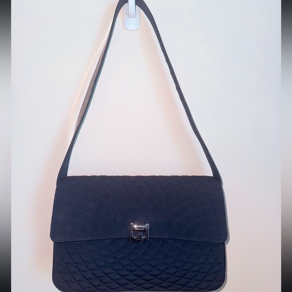 Bally Navy Blue Quilted Shoulder Bag with Turnlock and Teal Leather Trim - Picture 2 of 15